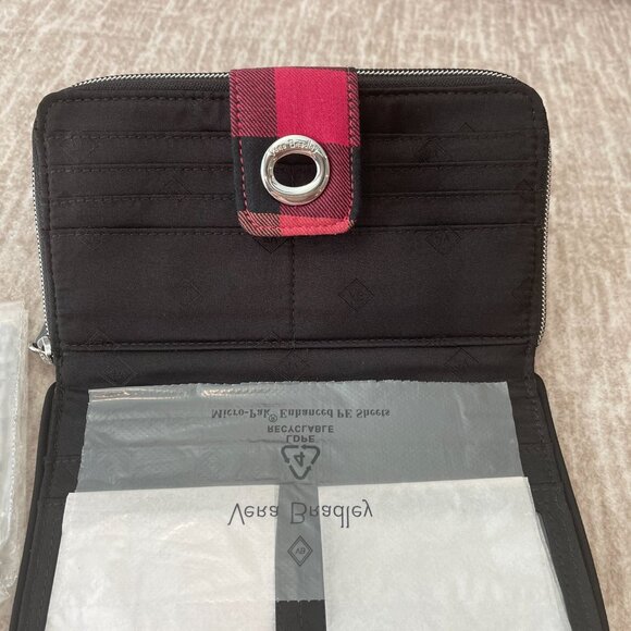 Vera Bradley Iconic RFID Turnlock Wallet - Garnet Buffalo Check - Picture 2 of 6